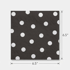 Jet Black Polka Dot Luncheon Napkins - 6.5 In. X 6.5 In.