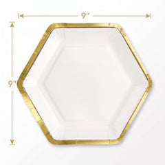 Elegant White Hexagon 9" Metallic Paper Plates