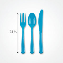 Caribbean Blue Assorted Plastic Cutlery Set - 7.5 in. - 24 Pack