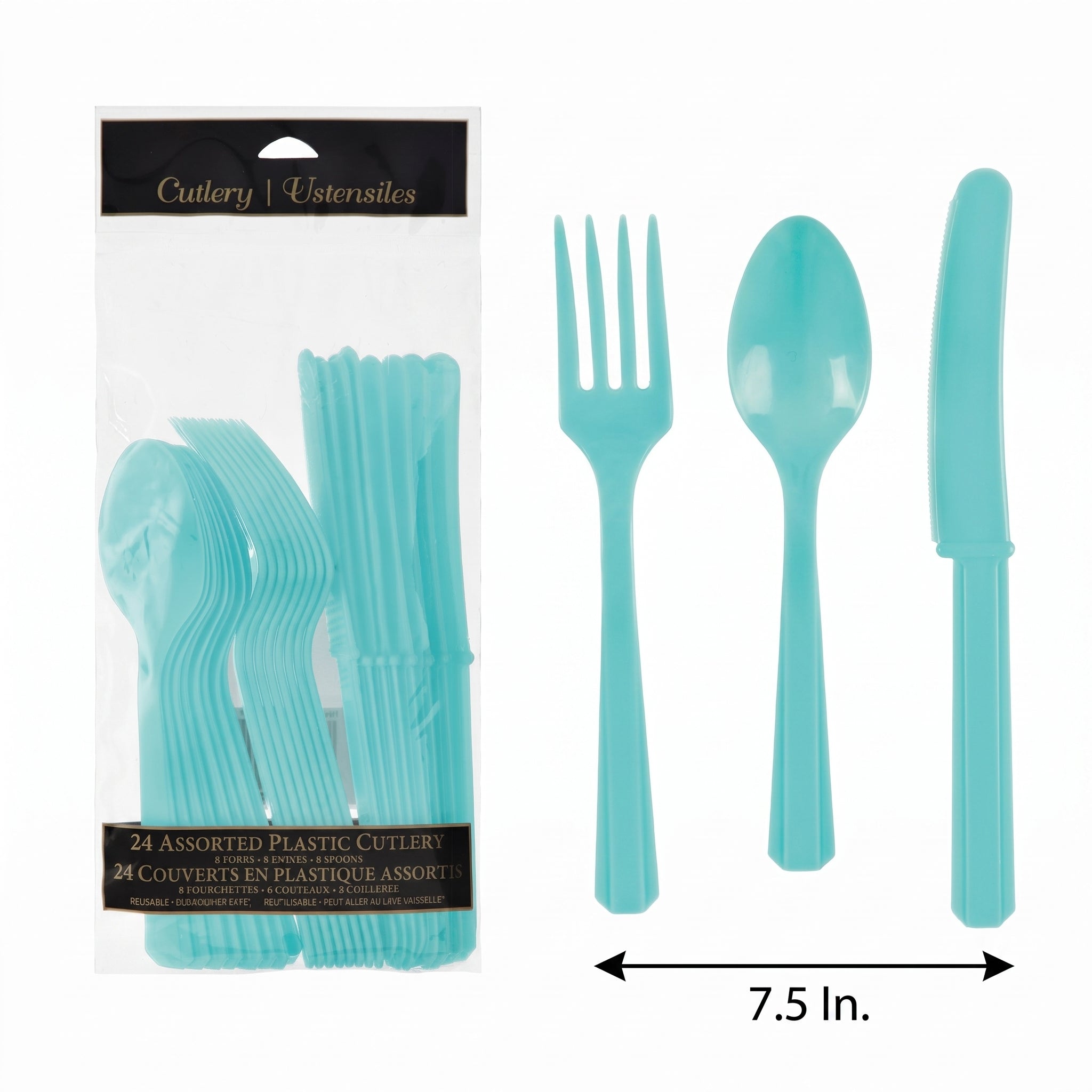 Egg Blue Assorted Plastic Cutlery Set - 7.5 in. - 24 Pack