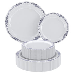 White/Navy Victorian Design Plates | Combo Pack 40/40