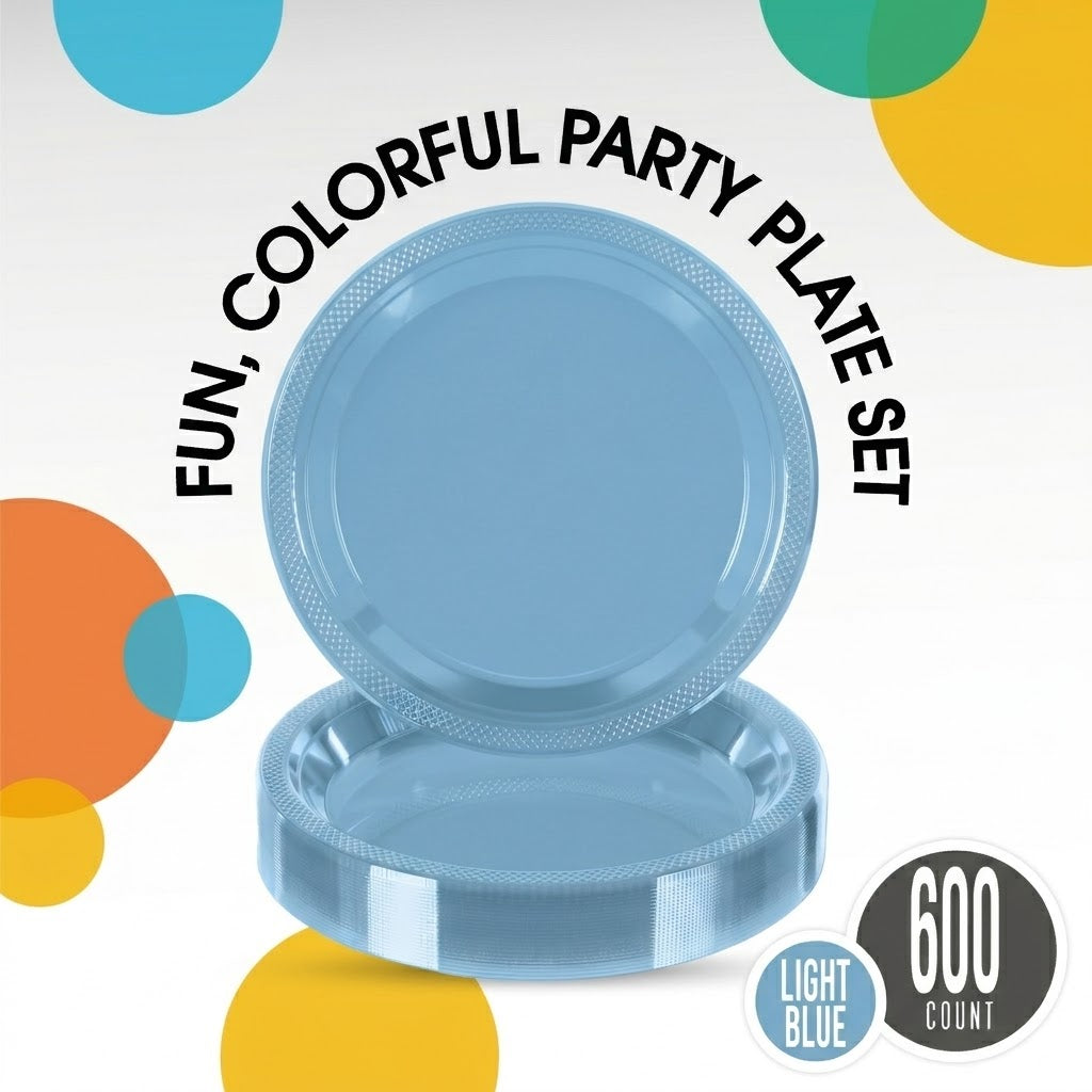 9 in. Light Blue Plastic Plates | Case of 600