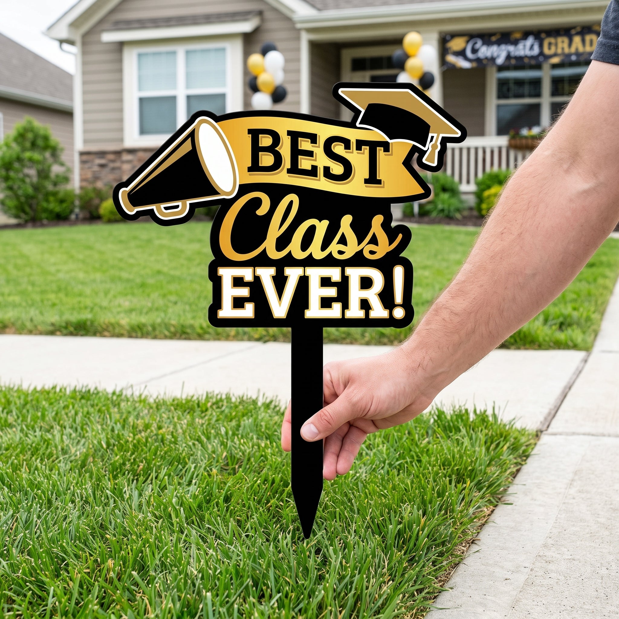 "Best Class Ever" Graduation Yard Stake Sign, Gold/Black, 8.5-in