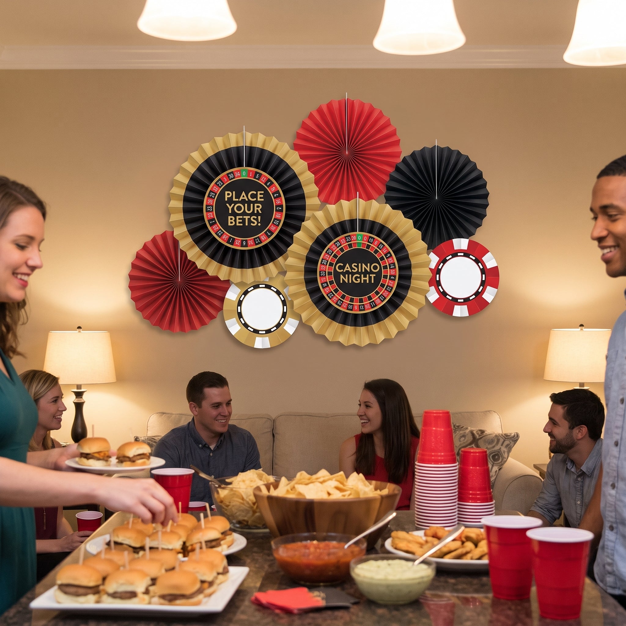 Roll the Dice Casino Night Paper Fan Decorations, 6-Pack