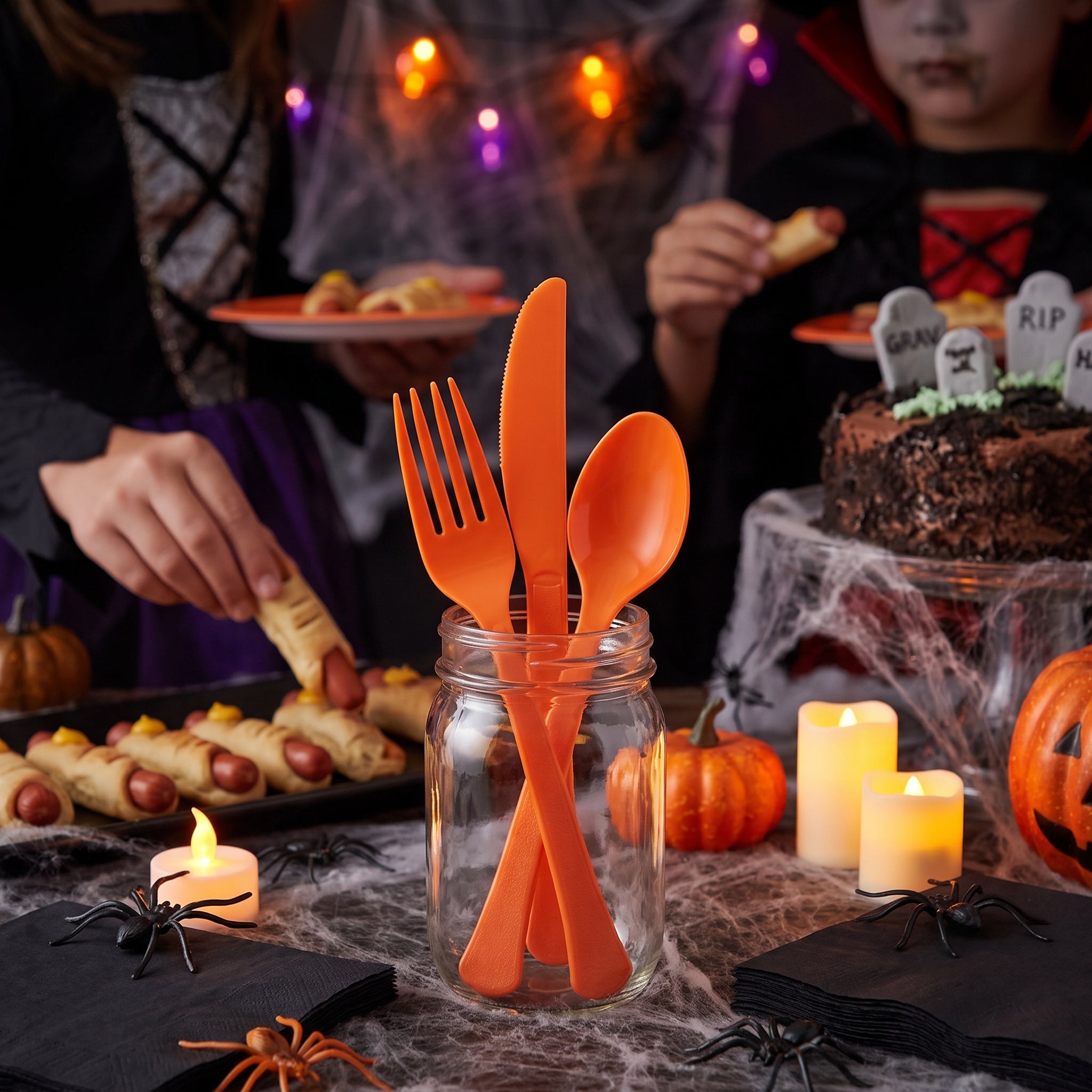 Vibrant Orange Plastic Cutlery Set - 7.5 in.