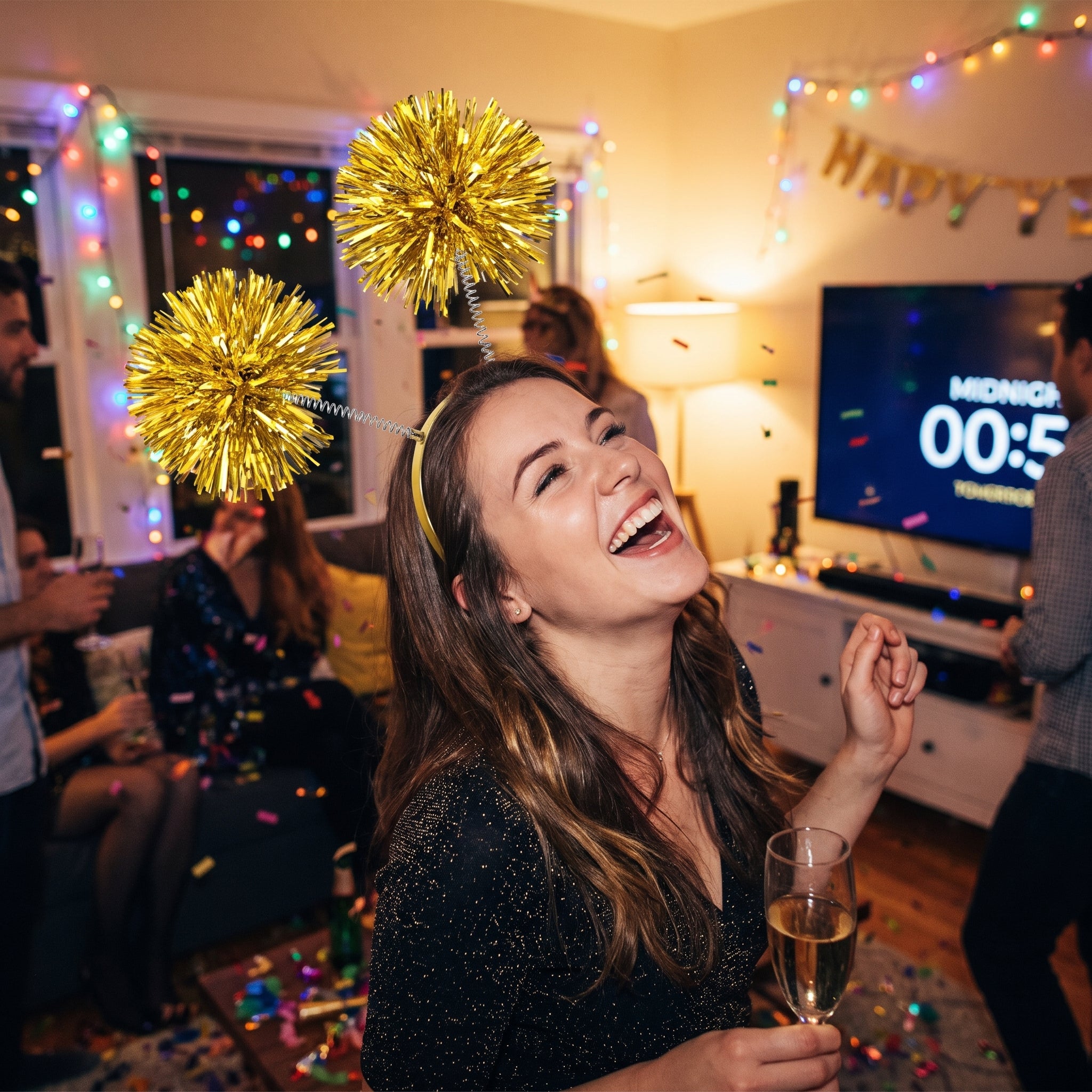 Gold Pom-Pom Head Bopper Headband