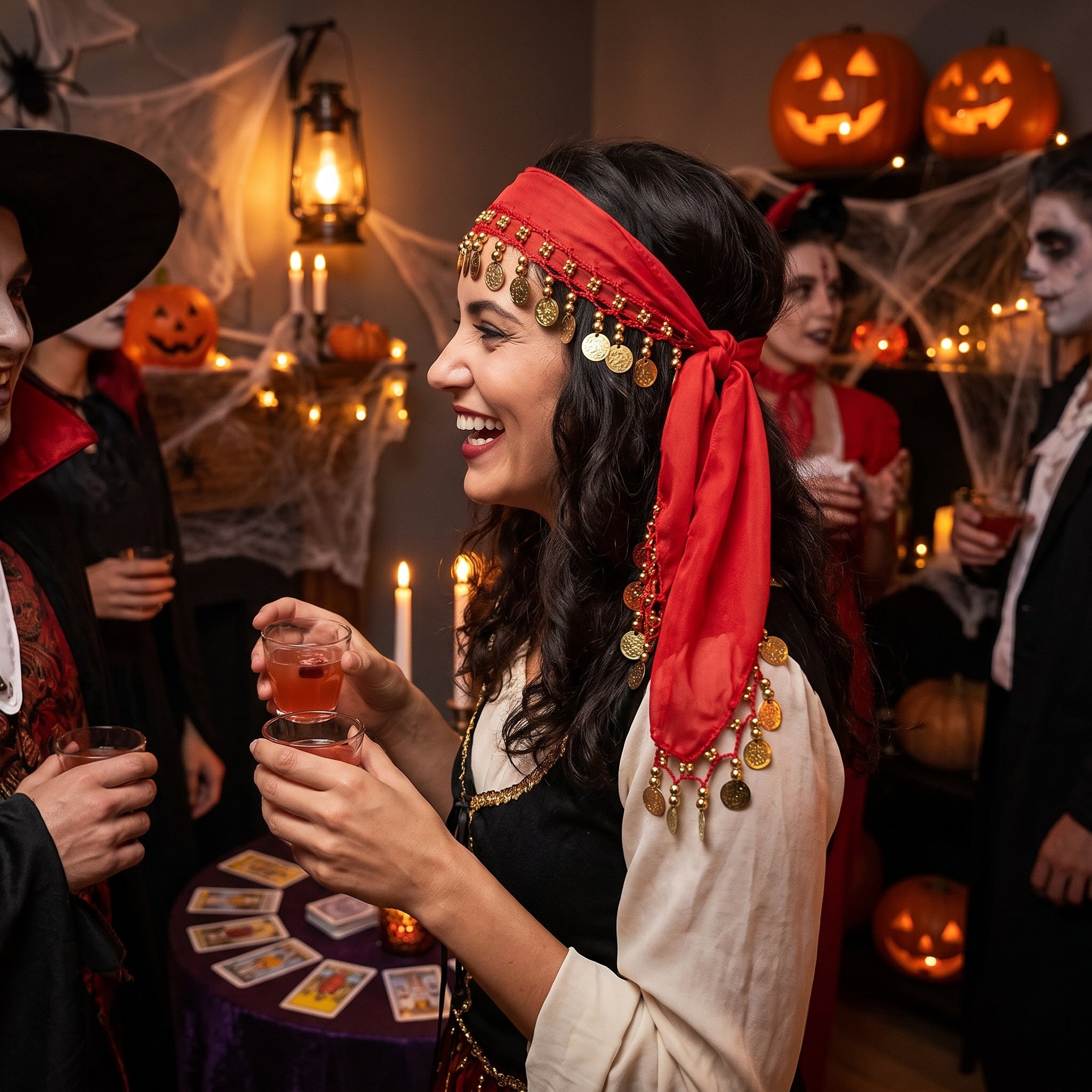 Halloween Red & Gold Coin Sash Costume Accessory