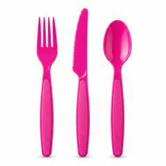 Hot Pink Heavyweight Plastic Cutlery Set - 7.5 in. - 24 Count