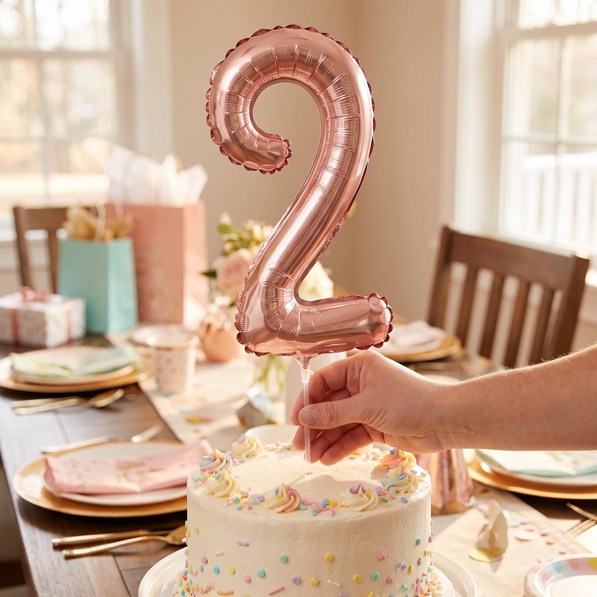Rose Gold Script Number 2 Balloon - 8-Inch Foil Air-Filled
