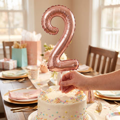 Rose Gold Script Number 2 Balloon - 8-Inch Foil Air-Filled