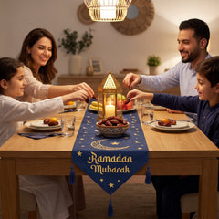 "Ramadan Mubarak" Navy & Gold Table Runner - 14x72-in Fabric Decoration