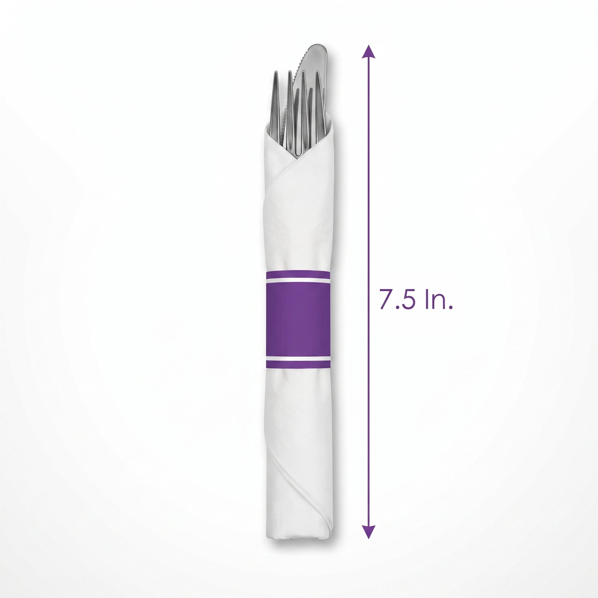 Premium Purple Rolled Cutlery Set with Guest Towel - 10 pack