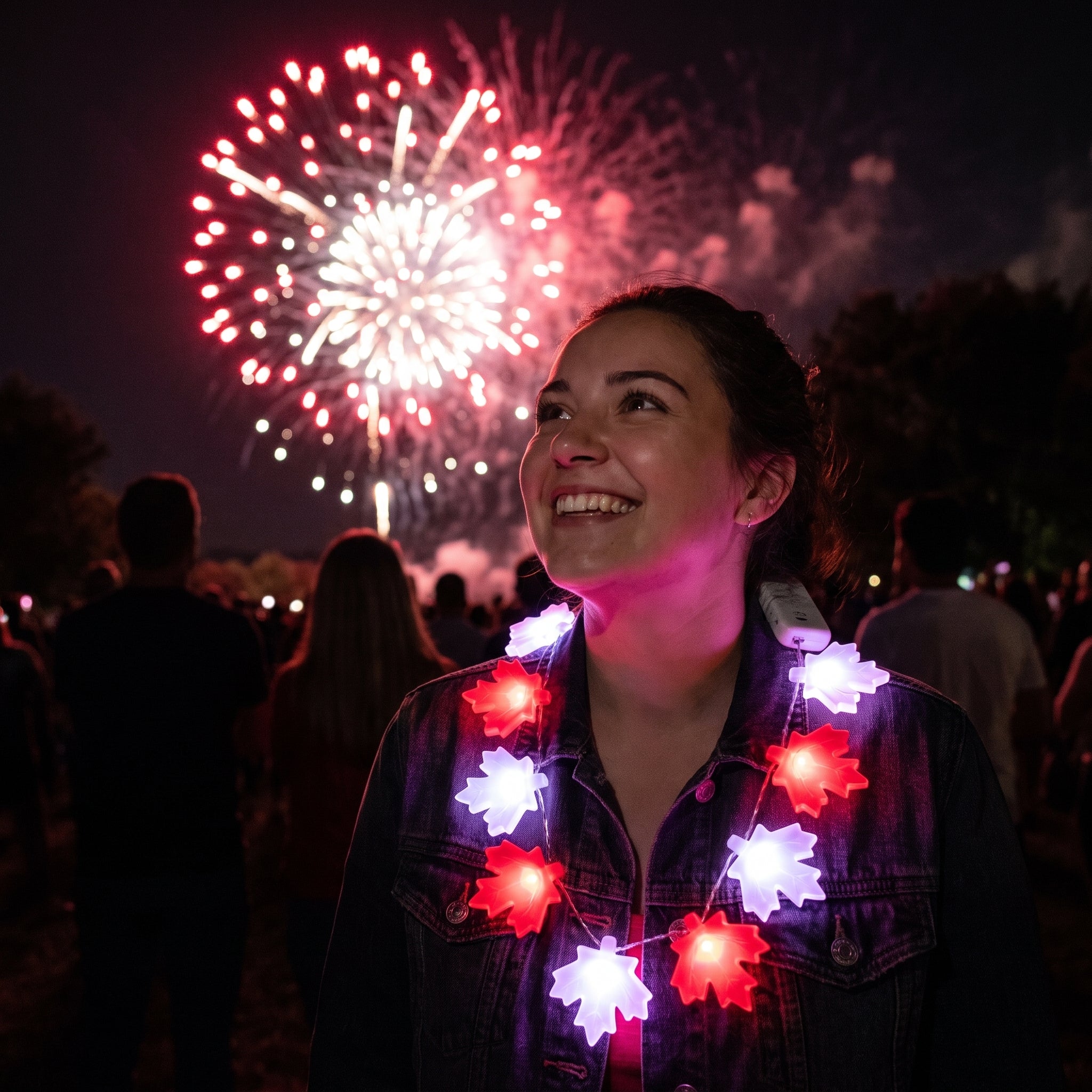 Light-Up Maple Leaf Necklace for Canada Day Celebrations