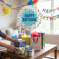 Colorful Dots & Stars Happy Birthday Foil Balloon