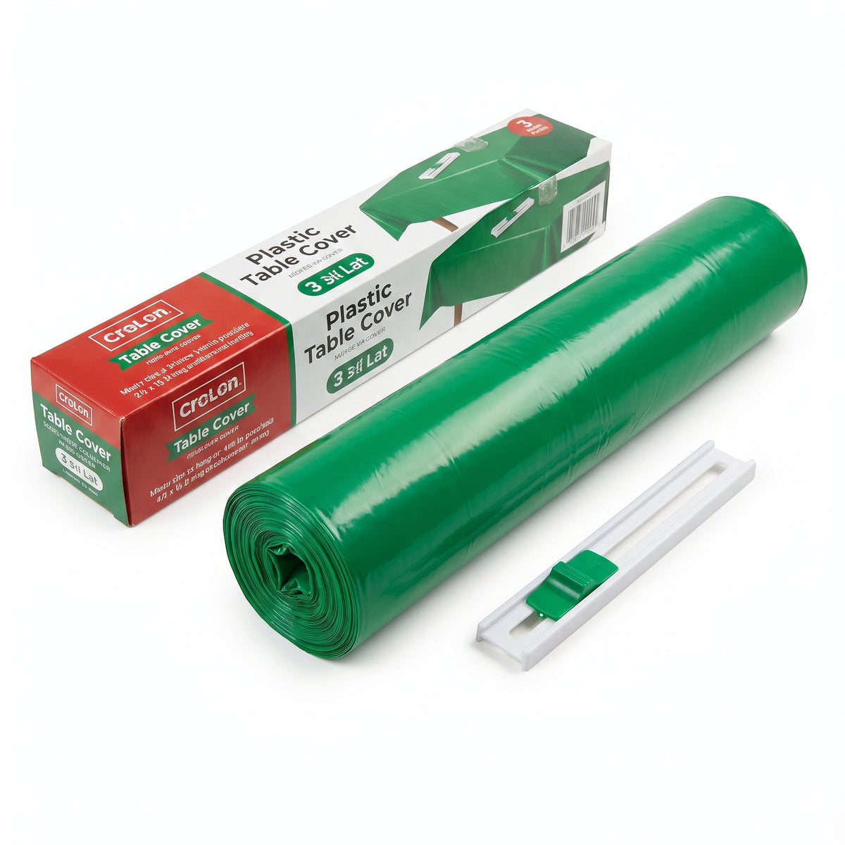 Festive Green Plastic Table Cover Roll with Cutter - 54 x 126 ft