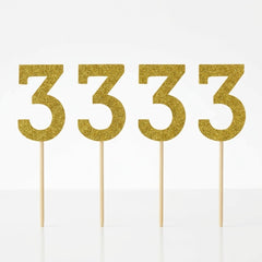 Glitter Gold Number 3 Party Picks, 7-Inch, 4-Pack