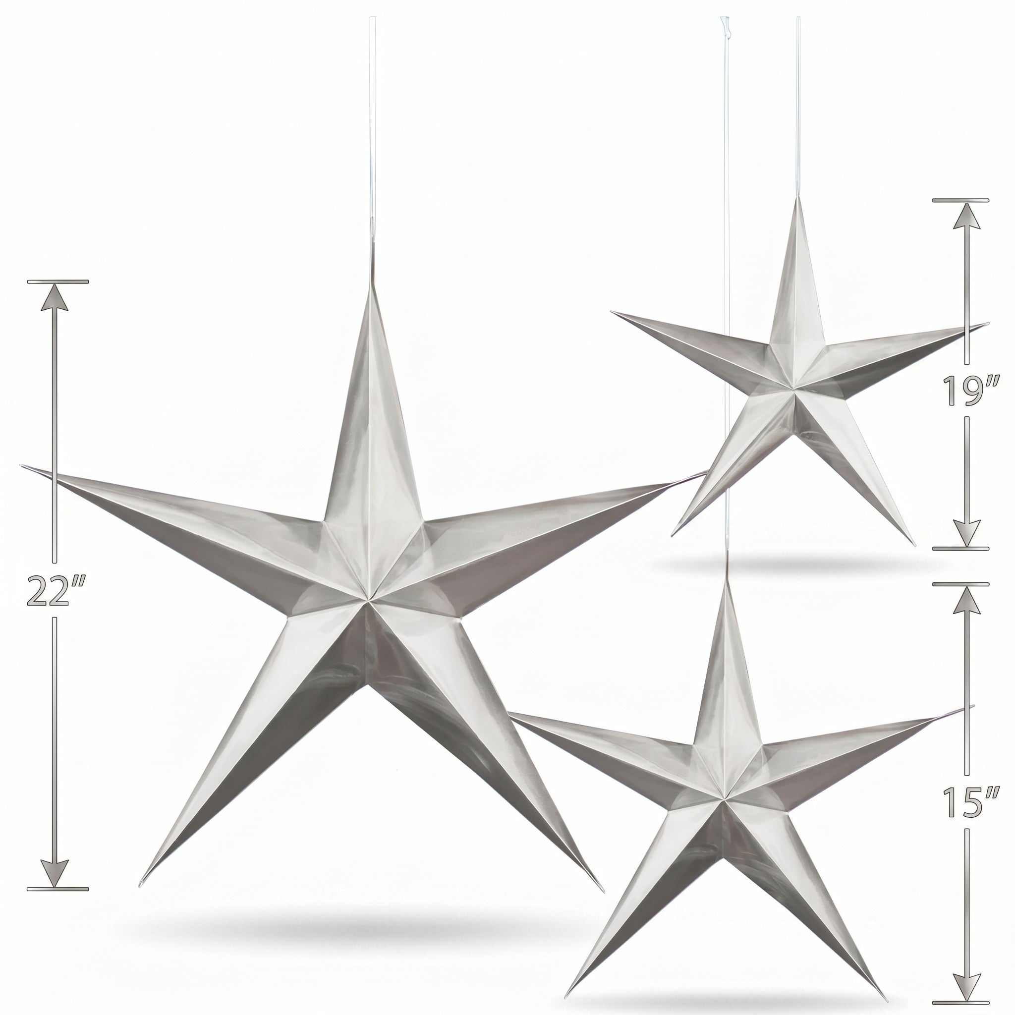 Silver 3D Hanging Star Decorations