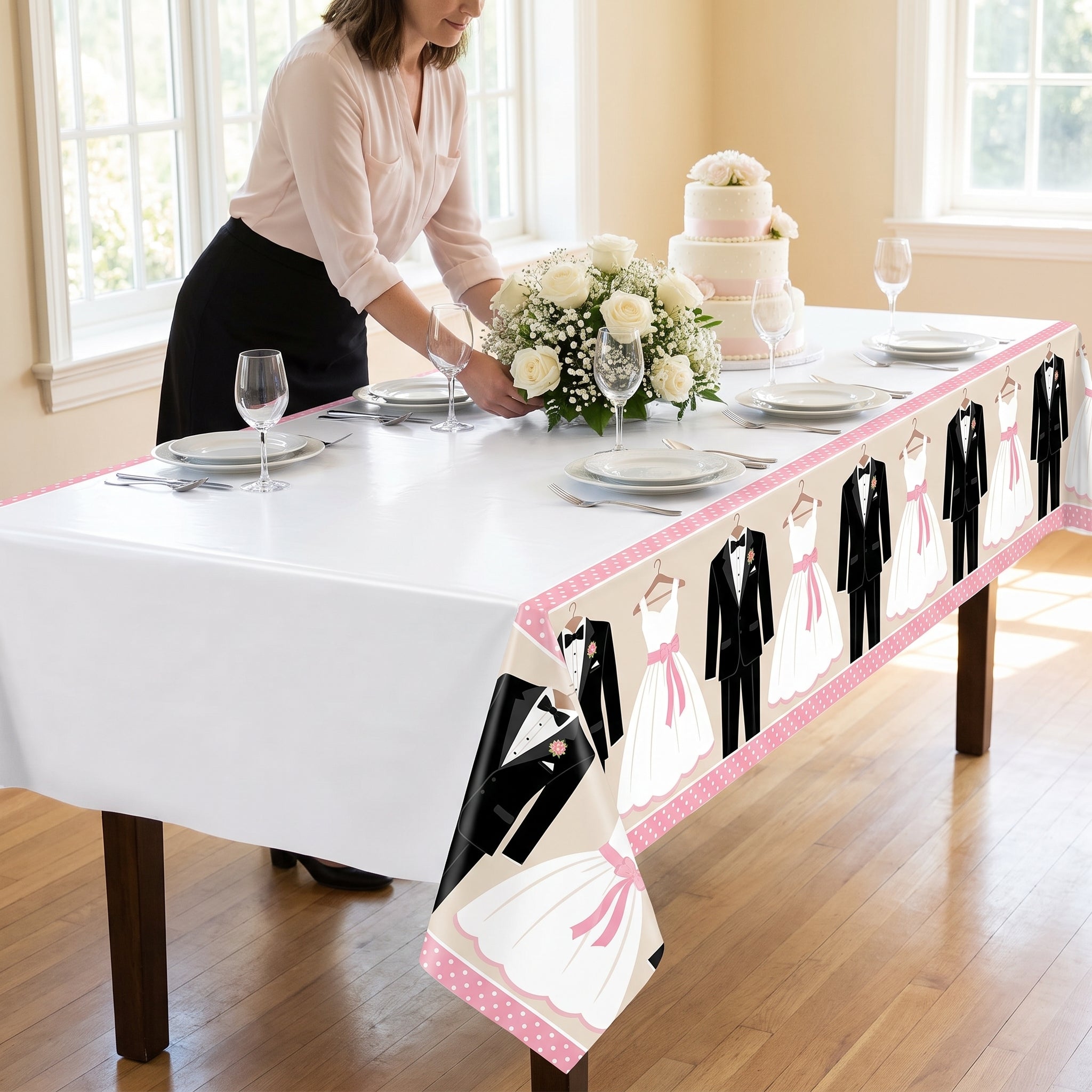 Elegant Wedding Attire Plastic Table Cover