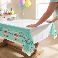 Happy Cake Day Birthday Plastic Table Cover, 54x84 inches