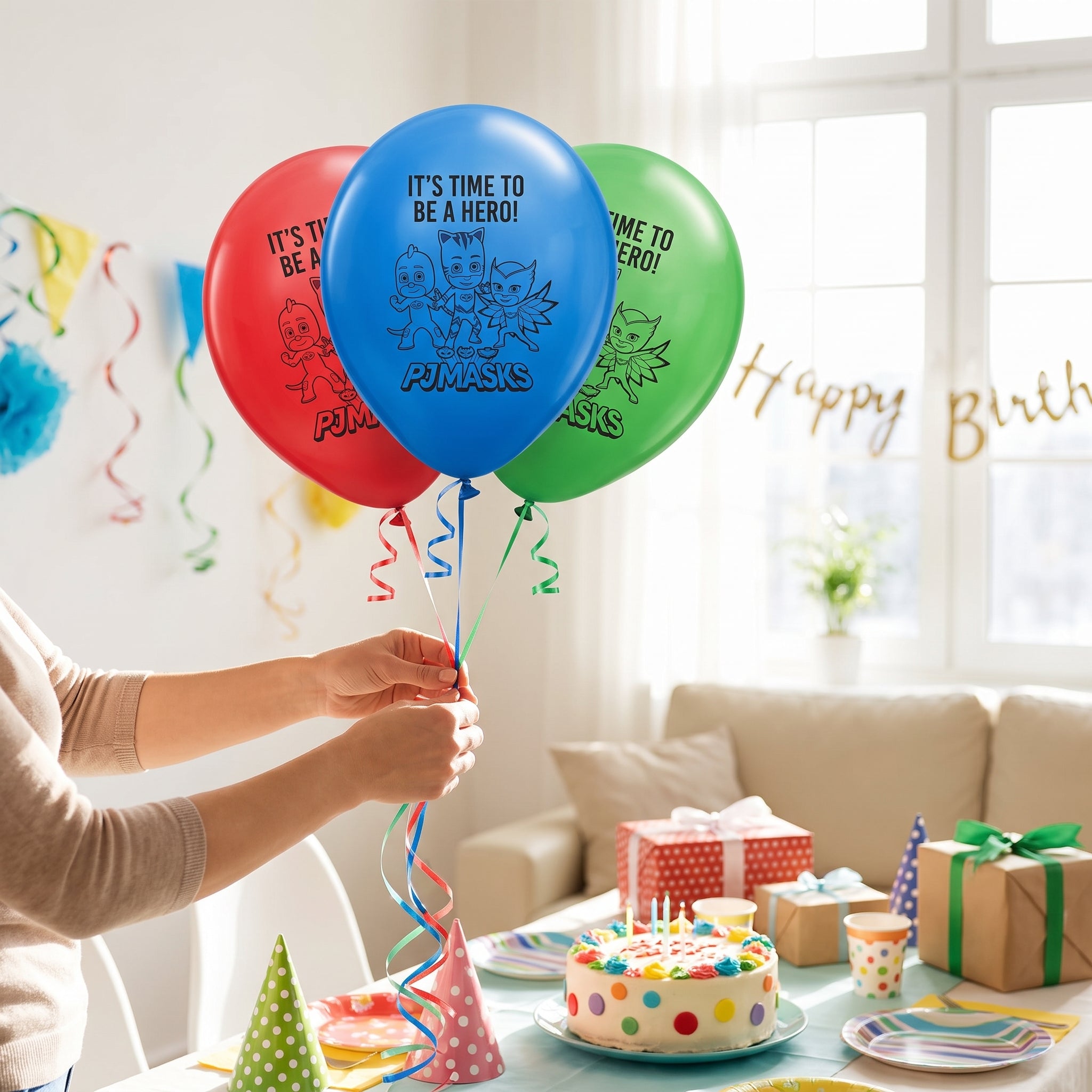 PJ Masks "It‚Äôs Time to be a Hero" Latex Balloons - 12", 6 Pack
