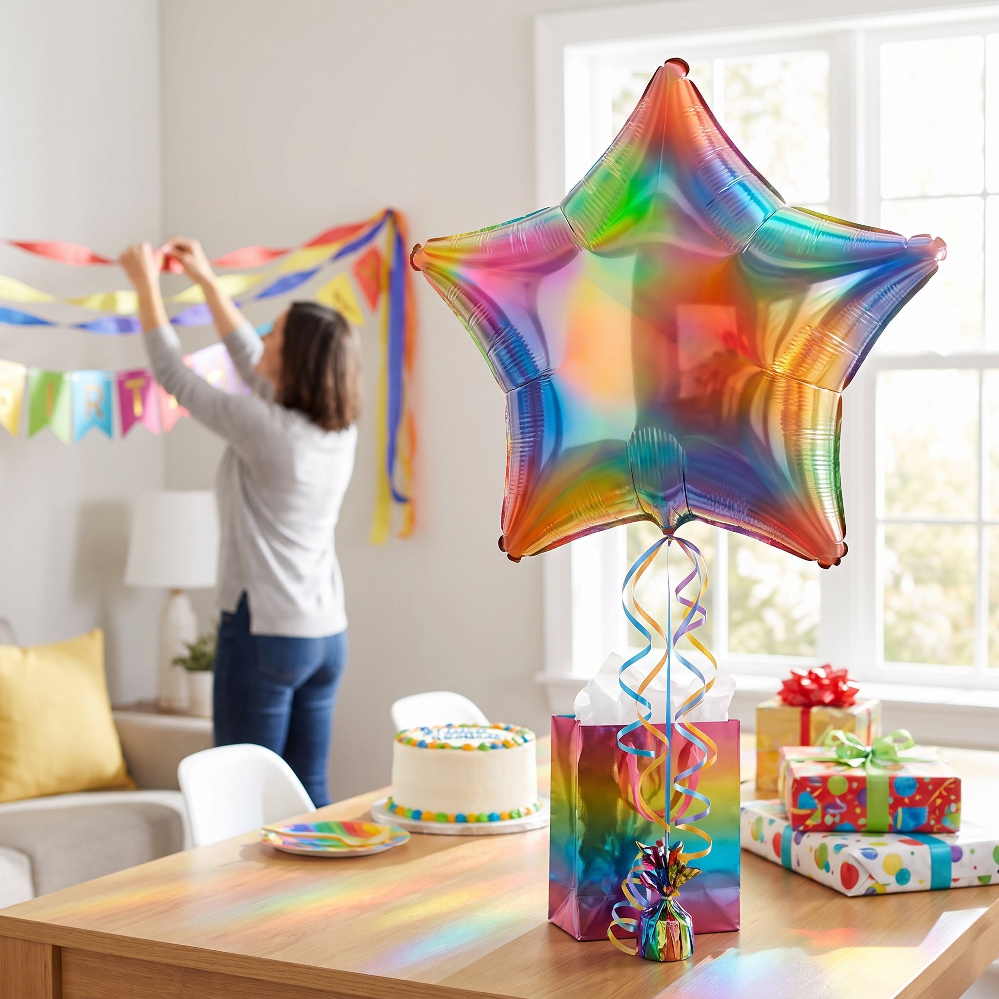 Iridescent Rainbow Star Foil Balloon - 18 Inch