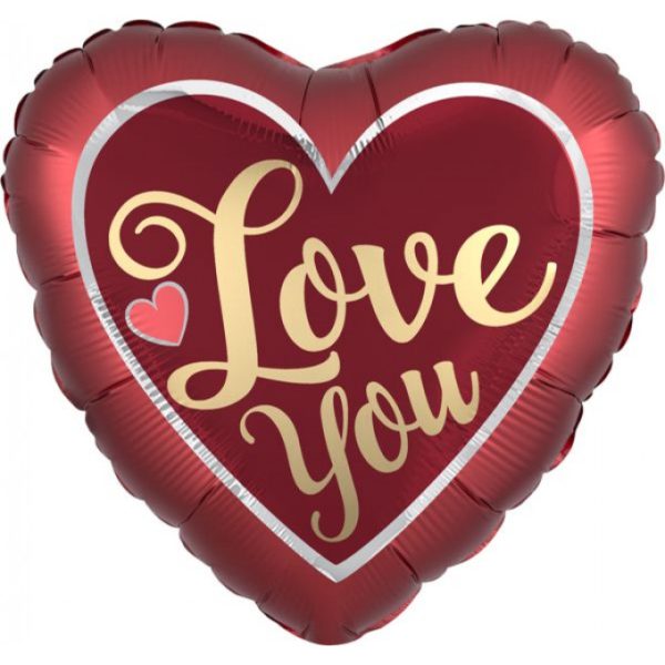 Radiant Sangria and Gold Satin Heart Balloon - Super Shape