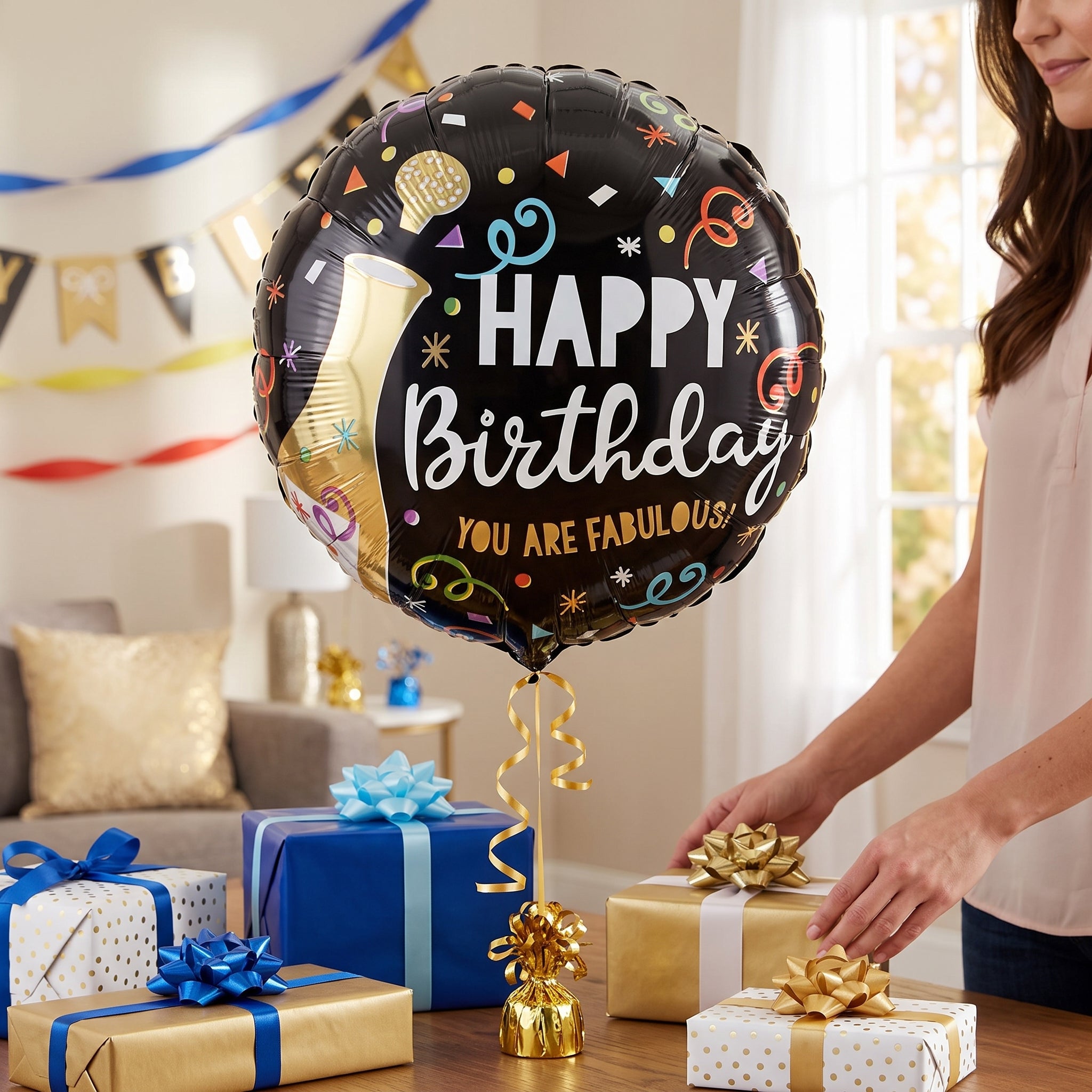 Elegant Gold Bubbly Happy Birthday Foil Balloon