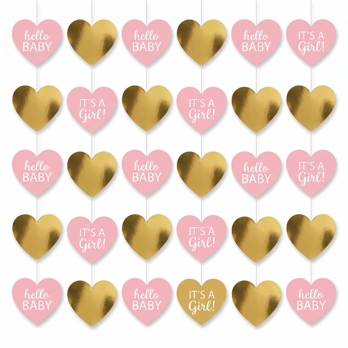 "It's a Girl" Metallic Gold & Pink Hanging String Decorations, 7-ft, 6-Pack