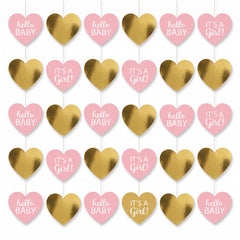 "It's a Girl" Metallic Gold & Pink Hanging String Decorations, 7-ft, 6-Pack