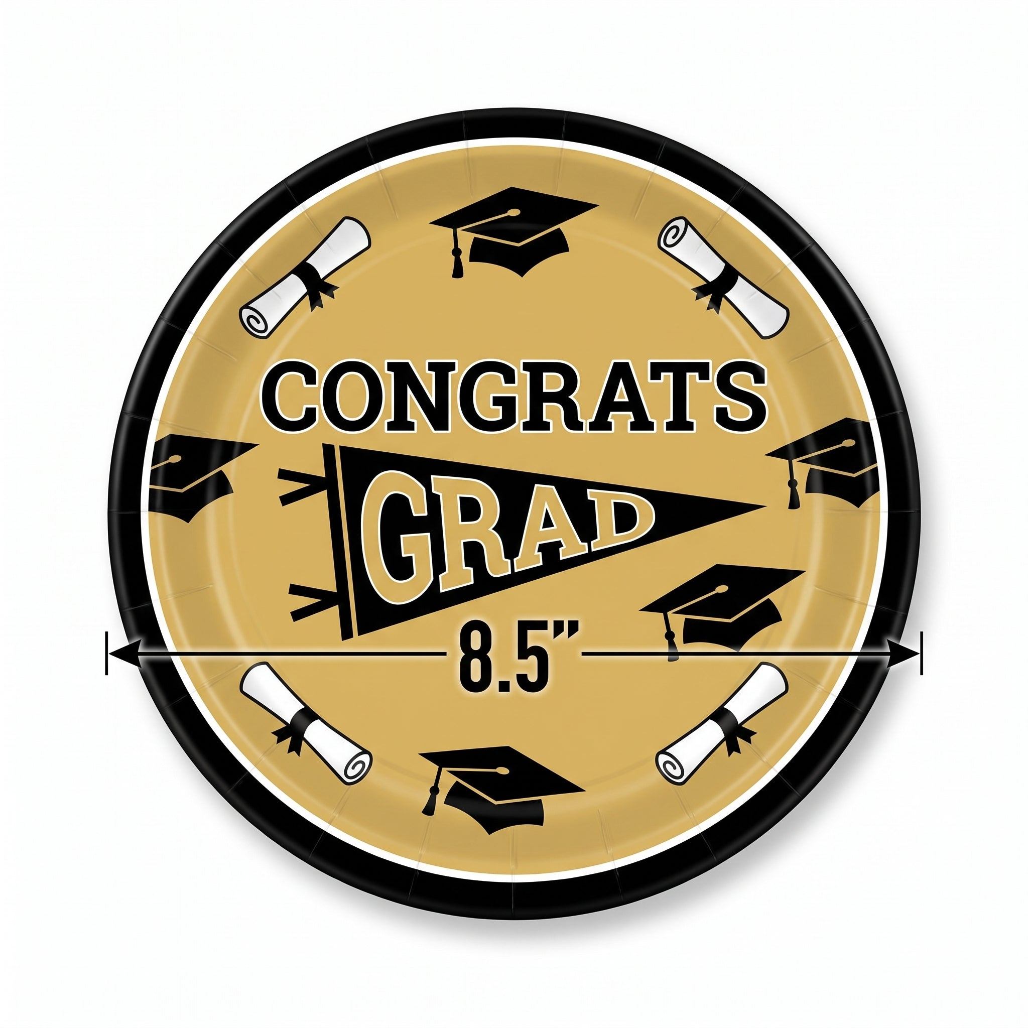 "Congrats Grad" Gold Round Paper Plates, 8.5-Inch, 20-Pack