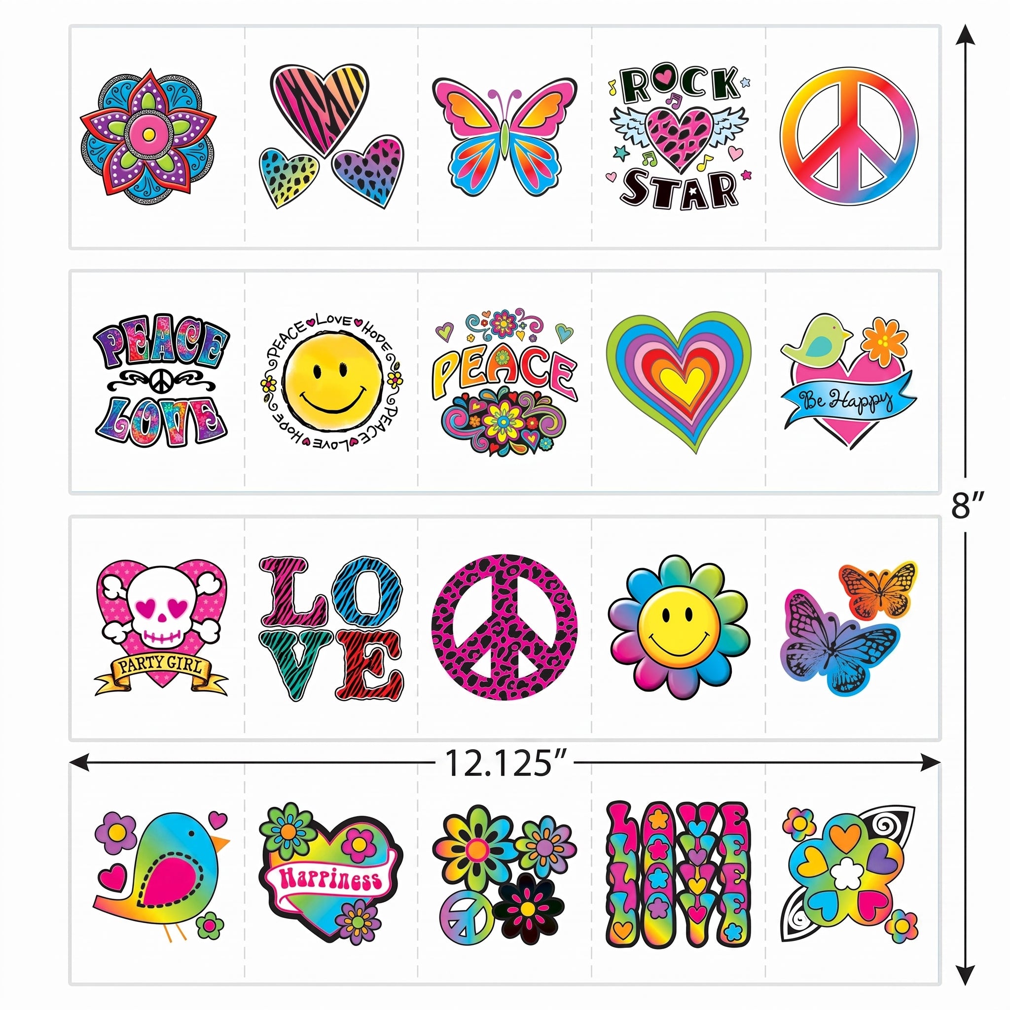 Colorful Tween Temporary Tattoos Mega Value Pack
