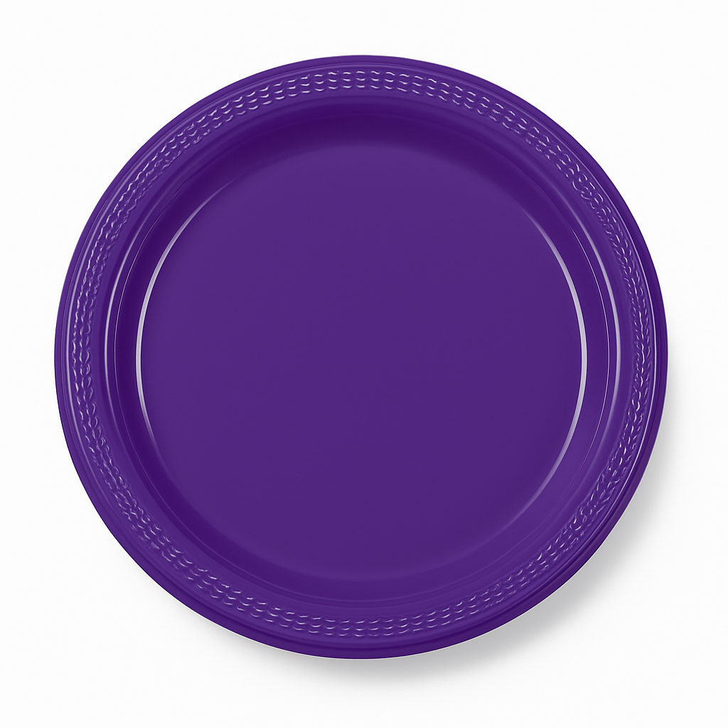 Purple 7-Inch Round Plastic Dessert Plates, 20-Count