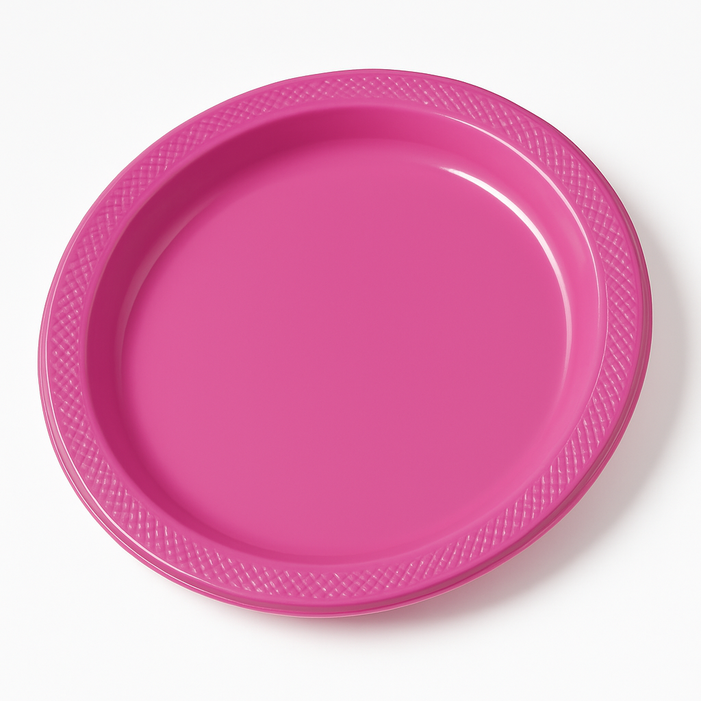 Bright Pink Round Plastic Dinner Plates - 10.25", 20 Count