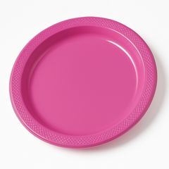 Bright Pink Round Plastic Dinner Plates - 10.25", 20 Count