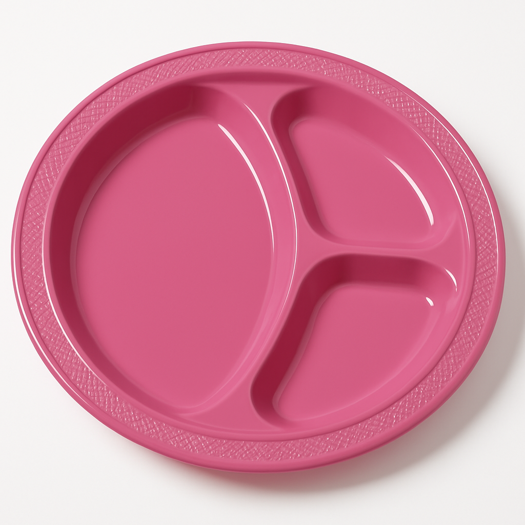Bright Pink 10.25" Divided Plastic Dinner Plates - 20 Pack