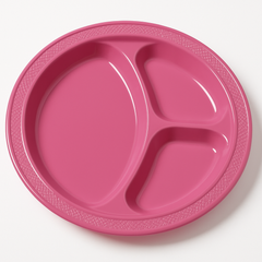 Bright Pink 10.25" Divided Plastic Dinner Plates - 20 Pack