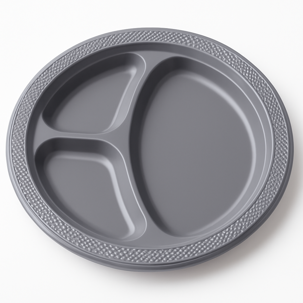 Silver Divided Plastic Dinner Plates - 20 Pack