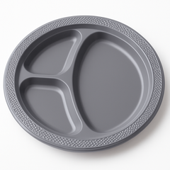 Silver Divided Plastic Dinner Plates - 20 Pack