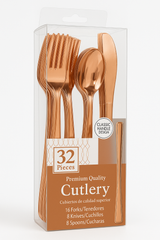 Premium Rose Gold Plastic Cutlery Set - 32 Pieces