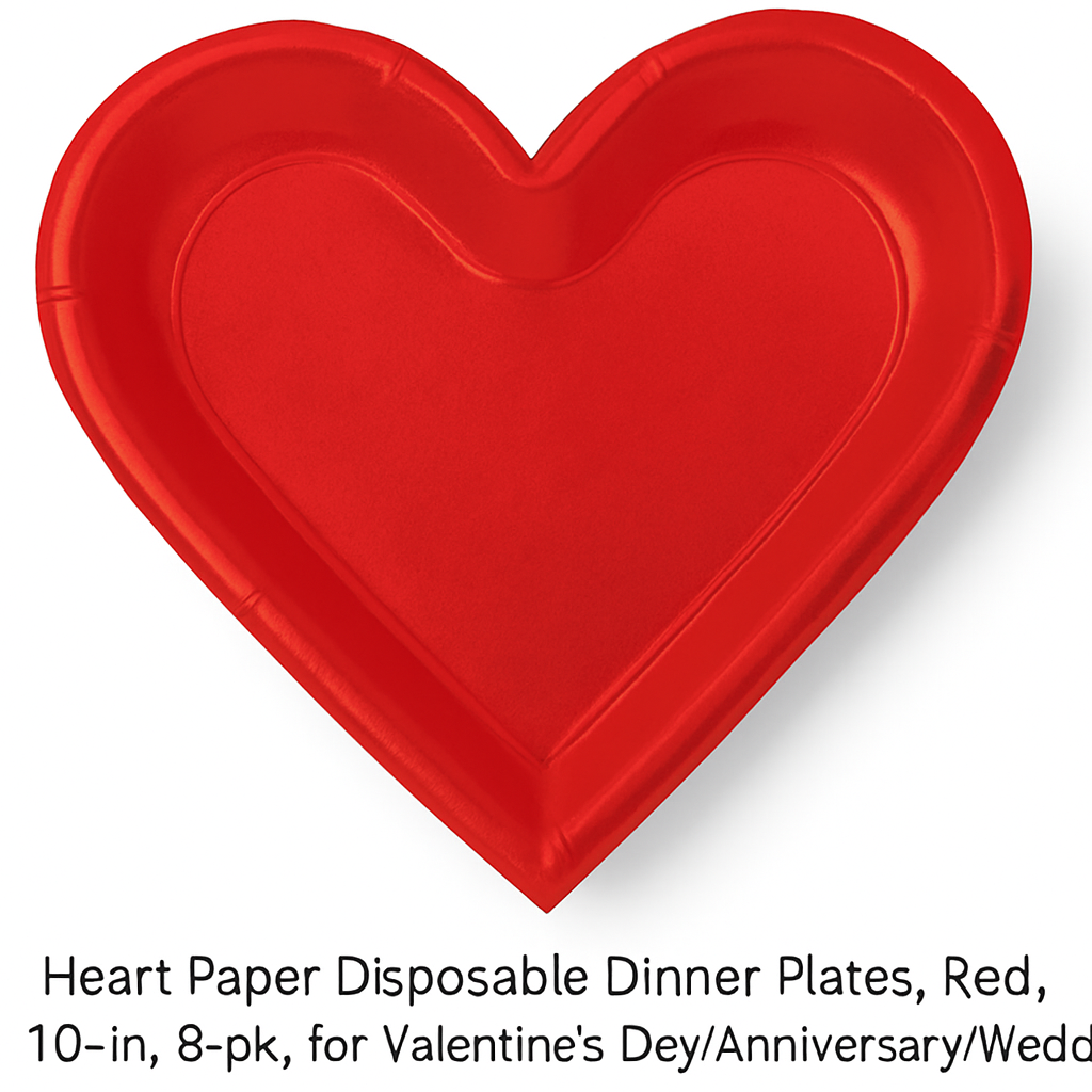 Red Heart-Shaped Metallic Dinner Plates - 10.5", 8-Pack