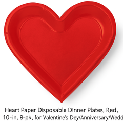 Red Heart-Shaped Metallic Dinner Plates - 10.5", 8-Pack