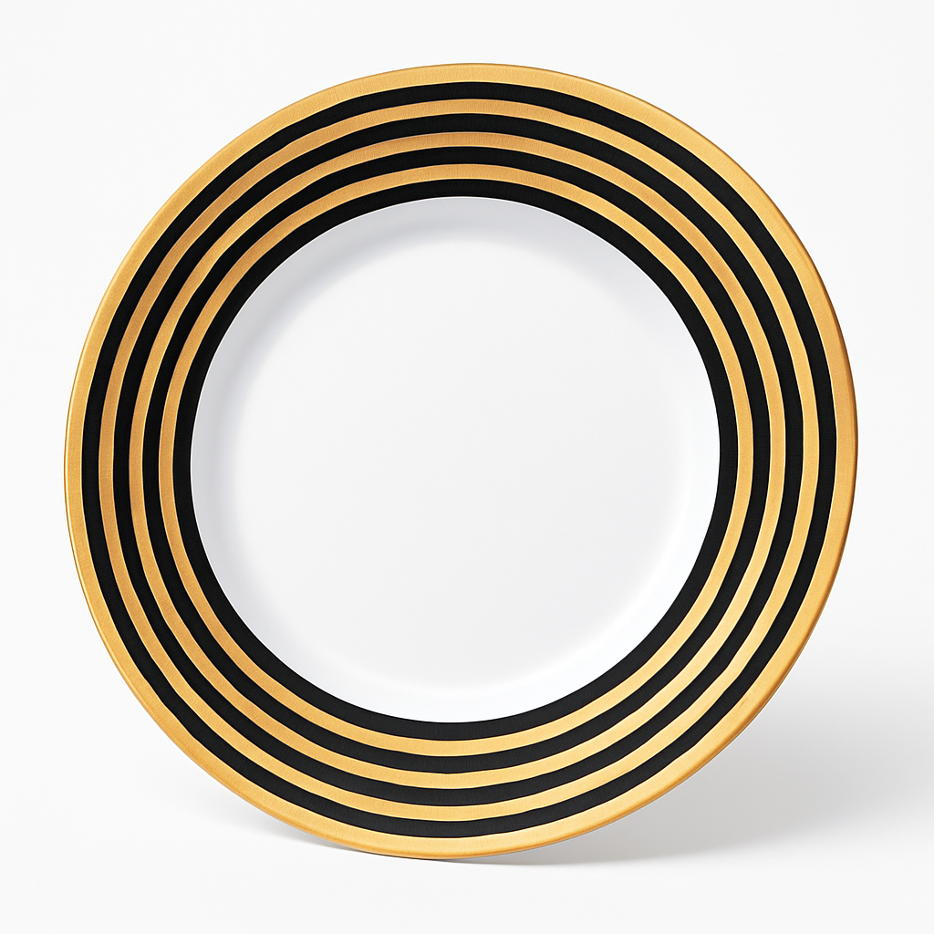 Black and Gold Striped Premium Plastic Dessert Plates - 7.5 inches, 20 Pack