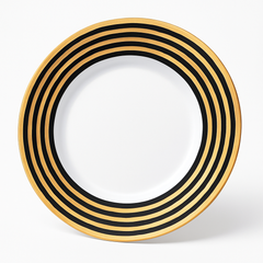 Black and Gold Striped Premium Plastic Dessert Plates - 7.5 inches, 20 Pack