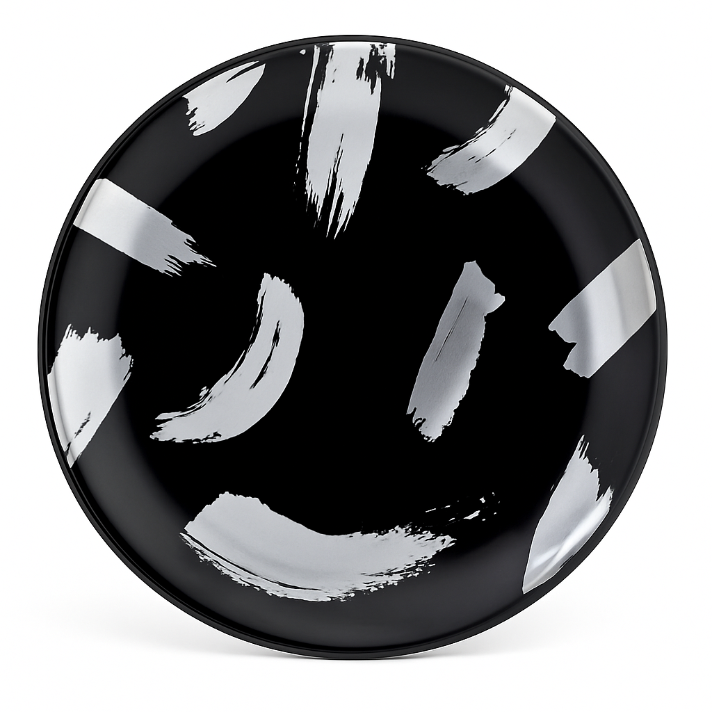 Premium 10.5" Black Dinner Plates with Silver Brush Strokes - 20 Pack