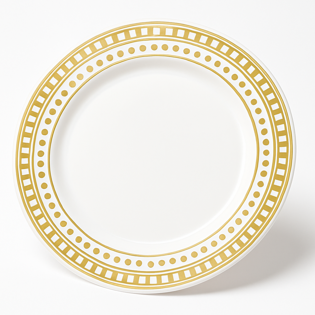 Premium Gold Trimmed Square Dot Plastic Dinner Plates, 10.25", 20-Pack