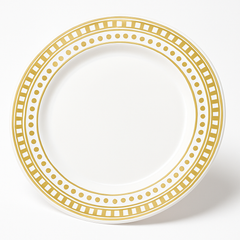 Premium Gold Trimmed Square Dot Plastic Dinner Plates, 10.25", 20-Pack