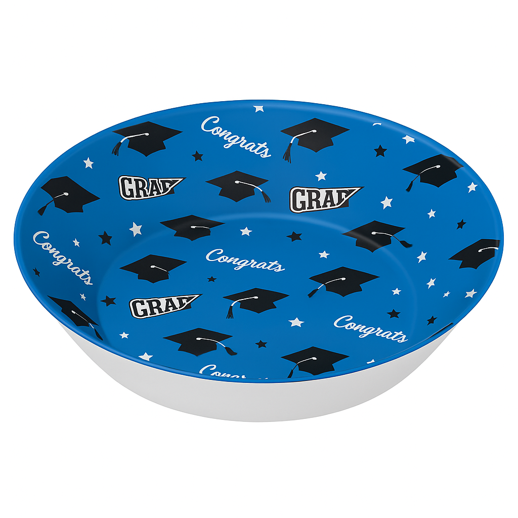 "Congrats Grad" Blue Plastic Serving Bowl for Graduation Celebrations