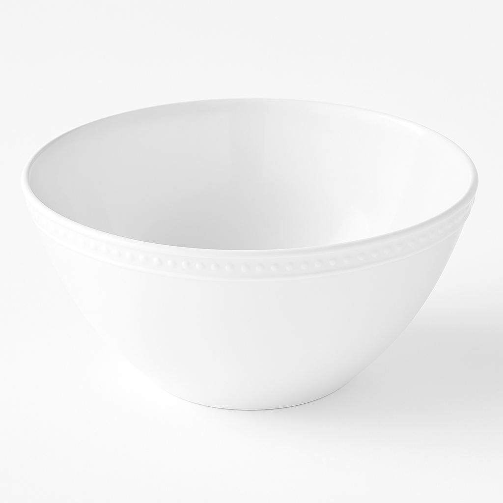 Large White Beaded Rim Melamine Bowl