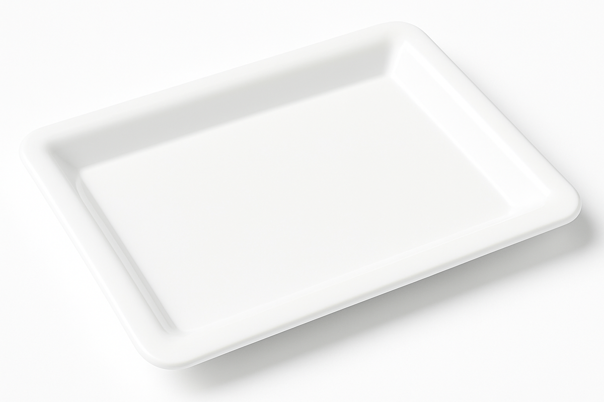 Elegant White Rectangular Plastic Serving Tray - 9" x 14.25"