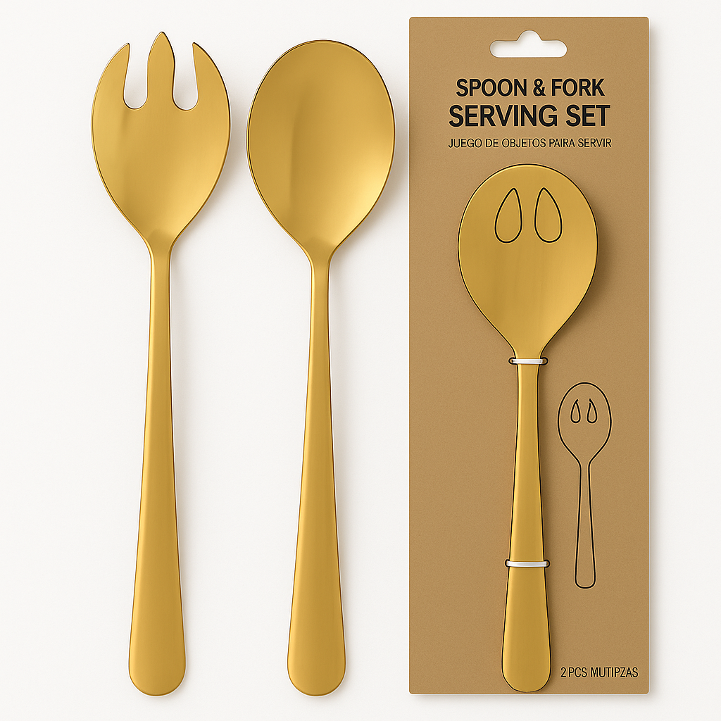 Elegant Gold Spoon and Fork Serving Set